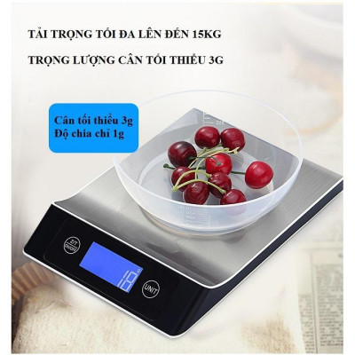 Cân Điện Tử Nhà Bếp 15kg Độ Chia 1g Inox Chống Thấm Nước Siêu Tiện Lợi