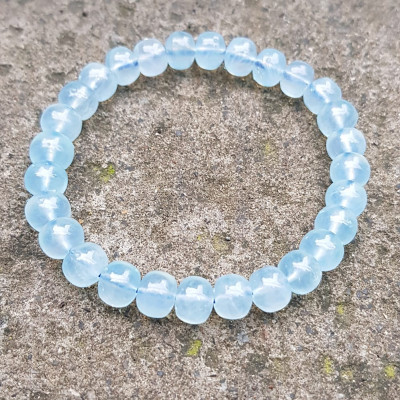 Vòng tay phong thủy may mắn đá Aqua Xanh hạt bầu tròn mới đẹp Size 8mm bóng đẹp Vòng màu xanh Aqua nhẹ nhàng mát lạnh đeo tay xinh xắn lắm ạ