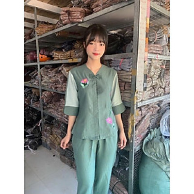 Đồ Lam Đi Chùa # Tim 1Nút Bông Cao Cấp# Quần Áo # Đồ Bộ Nữ