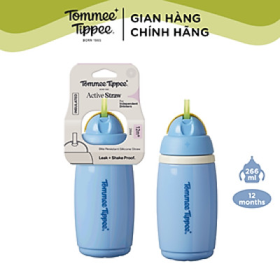 Bình uống nước giữ nhiệt có ống hút chống tràn, chống sặc Tommee Tippee ACTIVE STRAW, 266ml, cho bé từ 12 tháng – Xanh