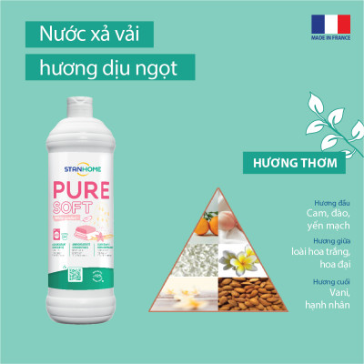 Nước xả vải hương dịu ngọt với nguyên liệu từ tự nhiên Stanhome Pure Soft White Comfort 1000ml