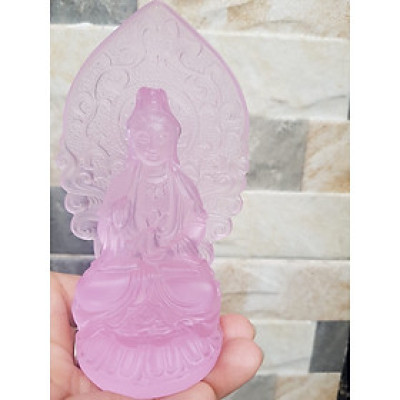 Tượng Phật Bà Quan Âm Mới Đá Lưu Ly Hồng Để Trong Xe Hơi hoặc trên bàn cao 12cm đk 7cm đế 5cm hợp Anh Chị Mệnh Hỏa mệnh Thổ ạ