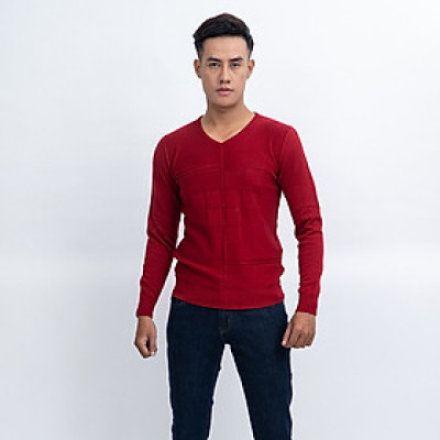 Áo len nam dài tay cổ tim màu đỏ đô NOVELTY 180570I