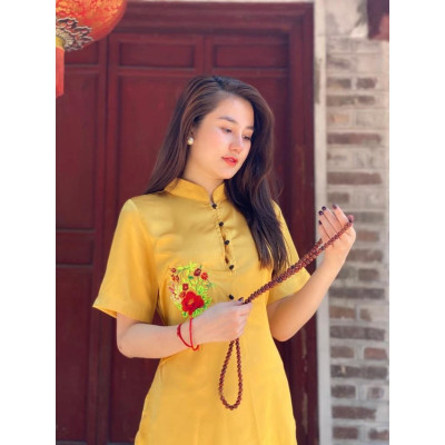 Đồ Lam Nữ Đi Chùa - Bộ Đi Lễ Chùa 2AL001 Trang Nhã Thêu Hoa Cổ Trụ Dành Cho Phật Tử