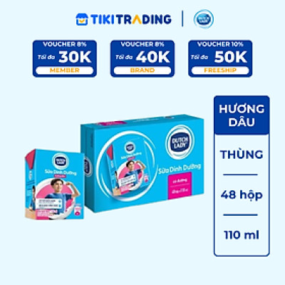 Thùng 48 Hộp Sữa Uống Tiệt Trùng Dutch Lady Cô Gái Hà Lan Dâu (48 x 110ml)