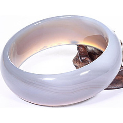 Vòng tay đá mã não lông chuột liền khối bản hẹ dày mệnh kim, thủy - Ngọc Qúy Gemstones