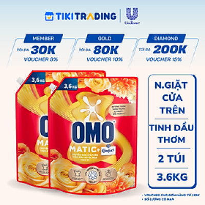 Combo 2 Túi Nước Giặt Omo Matic Hương Tinh Dầu Thơm Cho Máy Giặt Cửa Trên 3.6KG