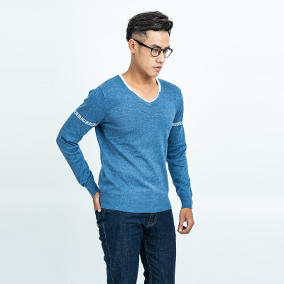 Áo len nam dài tay cổ tim màu xanh dương  NOVELTY 180574I