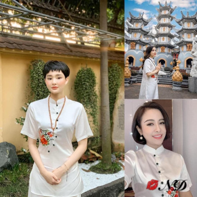 ĐỒ LAM ĐI CHÙA Mẫu Cổ Tàu Thêu Hoa