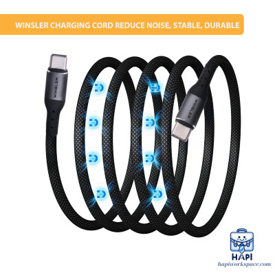 Cáp sạc hàng chính hãng Winsler C to C 100W MC: Tích hợp nam châm cuộn gọn, sạc nhanh laptop, điện thoại