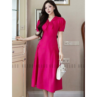 Đầm hồng sen tay phồng NGADO , đầm thiết kế Nữ , đầm công sở , dự tiệc