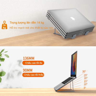 Giá đỡ laptop tản nhiệt gấp gọn Choetech H055 cho máy từ 9 đến 17 inch (Hàng chính hãng)