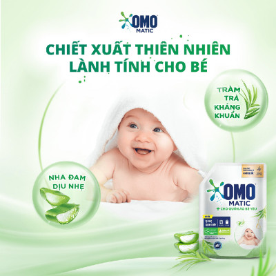 Combo 2 Túi Nước Giặt Omo Matic Cho Quần Áo Bé Yêu Chiết Xuất Tràm Trà Và Nha Đam Dịu Nhẹ 3.6KG