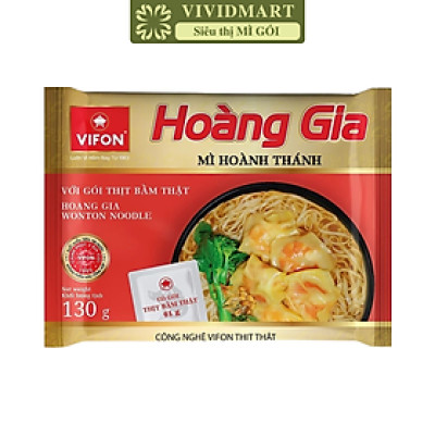 VIFON - Mì Hoàng Gia hương vị Hoành Thánh (có gói thịt bằm thật), Mì hoành thánh Hoàng Gia Vifon (130g/gói)