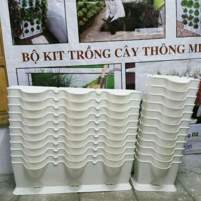 Khung Module Rau Ban Công (1M2 xếp ngang Có Tưới Nhỏ giọt bán tự động) dạng Đứng VerticalMinigarden nhập khẩu Bồ Đào Nha với 8 chậu kèm 2 Tray hứng nước và bộ dây tưới nhỏ giọt lắp sẵn