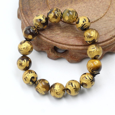 Vòng Tay Đá Mắt Hổ Vàng Chạm Rồng 12MM