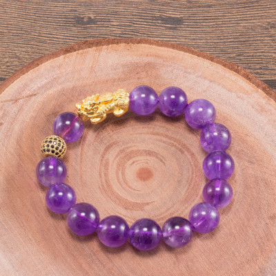 Vòng Tay Nam Đá Thiên Nhiên Phối Charm Tỳ Hưu Bạc Mạ Vàng 24K 12mm - Ngọc Quý Gemstơnes