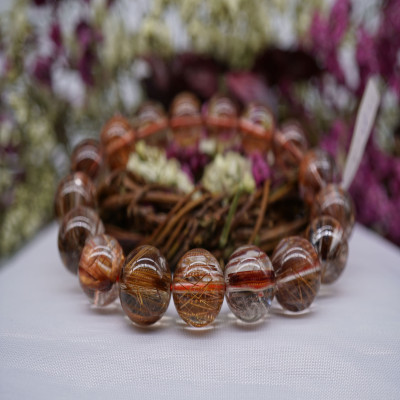 Vòng tay đá Thạch Anh Tóc Đỏ Nâu VIP cao cấp, Vòng tay đá Thạch Anh thiên nhiên Tóc Đỏ Nâu 10ly