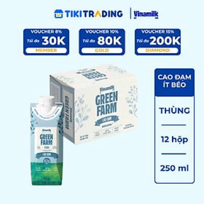 Thùng 12 hộp Sữa tươi Vinamilk Green Farm cao đạm ít béo 250ml