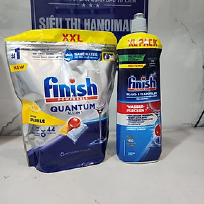 Combo nước làm bóng bát finish 800ml+viên rửa bát finish quantum max 36 viên dùng cho máy rửa bát