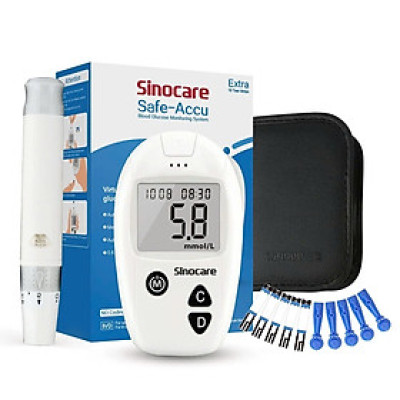 Máy Đo Đường Huyết Tại Nhà Sinocare Kèm 10 Que Thử + 10 Kim Chích – Đo Nhanh, Chính Xác, Dễ Dùng Cho Mọi Người