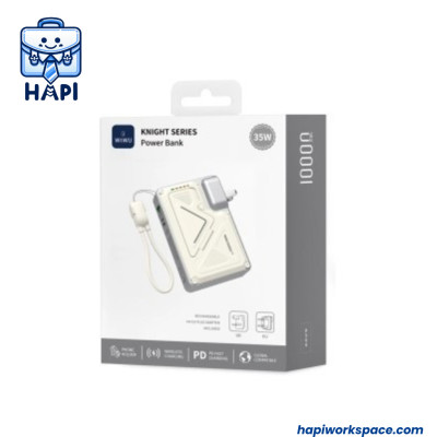 Sạc Dự Phòng hàng chính hãng WiWU Knight Series 10.000mAh 35W Wi-P057 tích hợp cáp sạc, sạc tường AC, sạc không dây, kiêm giá đỡ điện thoại