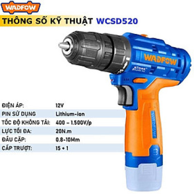 MÁY KHOAN DÙNG PIN 12V (KHÔNG KÈM DÂY & ĐẦU SẠC) WCDS520 WADFOW - HÀNG CHÍNH HÃNG