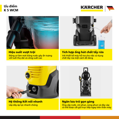 [Sản xuất Châu ÂU] Máy phun rửa áp lực cao Karcher K 5 WCM - Động cơ từ - Công suất 2100W - Bảo hành 24 tháng - Hàng Chính Hãng