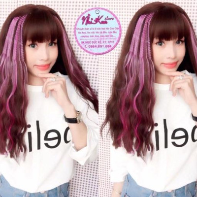Tóc giả cao cấp moc line hồng phấn- tặng lứoi chùm tóc