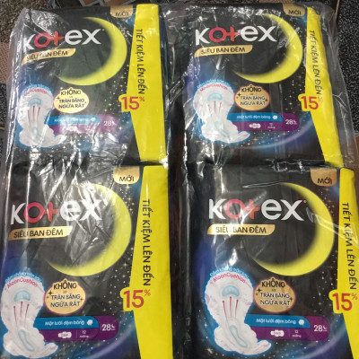 (Gói lớn 12 Miếng)-Combo 4 Gói Băng Vệ Sinh Kotex Siêu Ban Đêm 28cm - Mỗi Gói 12 Miếng- HSD luôn mới