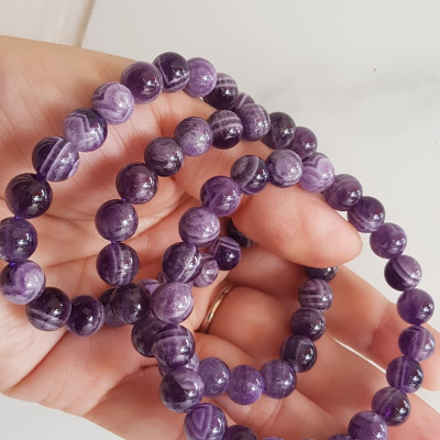 Vòng tay nữ đá thạch anh tím vân mới 8mm mệnh hỏa mệnh thổ rẻ đẹp Vòng đeo tốt sức khỏe, tim mạch, may mắn thuận lợi công việc cuộc sống ạ