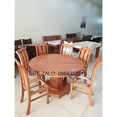 Bàn ăn 6 ghế tròn gỗ sồi