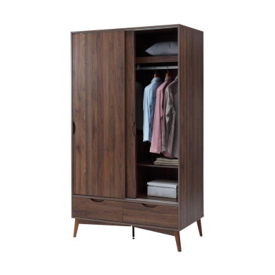 Tủ quần áo cửa lùa 2 cánh kèm ngăn kéo BÌNH LONG gỗ công nghiệp cao cấp chống ẩm, màu nâu tự nhiên