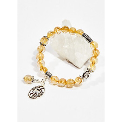 Vòng tay phong thủy nữ đá thạch anh tóc vàng AAA phối charm kỳ lân 8mm mệnh thủy , kim - Ngọc Quý Gemstones
