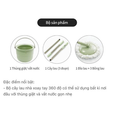 Bộ Cây Lau Nhà Mini Cao Cấp Tiện Lợi Màu Mint Kèm 2 Bông Lau ETM 498MIT ( cam kết hàng chính hãng, y hình)