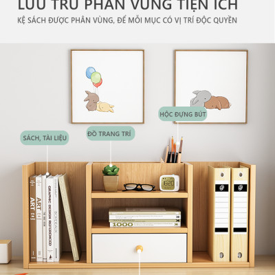 Kệ sách gỗ để bàn đa năng có hộc để đồ thương hiệu IGA - GP258