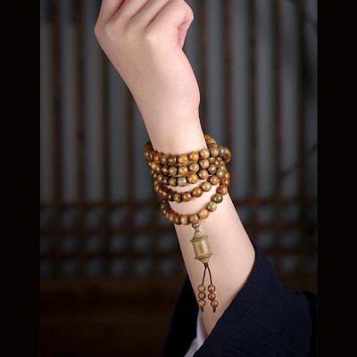 VÒNG CHUỖI 108 HẠT GỖ ĐÀN HƯƠNG XANH 8mm PHỐI KINH LUÂN KHẮC LỤC TỰ OM MANI