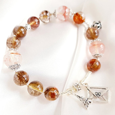 Vòng Tay Laliz Mệnh Thổ, Kim Đá Thạch Anh Tóc Nâu Mix Thạch Anh Ưu Linh Charm Bạc - TAR.12