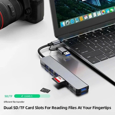 Bộ Chuyển Đổi Hub USB C Hub 8 Trong 1 Type C 3.1 Sang USB 3.0/ Type C/ Đọc Thẻ SD / TF Cho MacBook Notebook Laptop Máy Tính - Hàng Nhập Khẩu