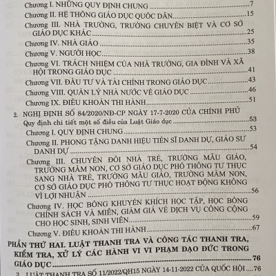 Cẩm nang công tác thanh tra, kiểm tra, xử lý các hành vi vi phạm đạo đức trong giáo dục và phòng chống tham nhũng tiêu cực, hướng dẫn công tác thi đua khen thưởng trong các cơ sở giáo dục