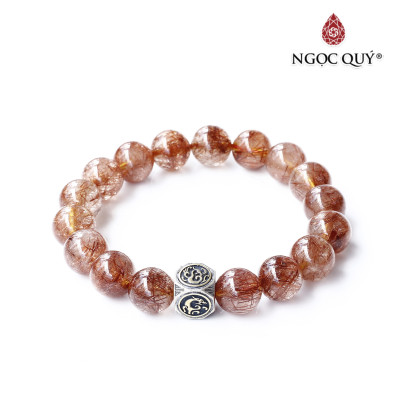 Vòng thạch anh tóc đỏ 11mm phối charm tứ linh bạc mệnh hỏa, thổ - Ngọc Quý Gemstones