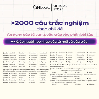 Sách 30 Chủ đề từ vựng Tiếng Anh, 4000 từ vựng, 2000 câu hỏi trắc nghiệm, tiếng anh cô Trang Anh, Tập 2, 2HBooks