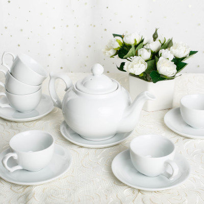 Bộ ấm chén uống trà sứ Long Phương Bộ ấm bầu 2 trắng 14 món