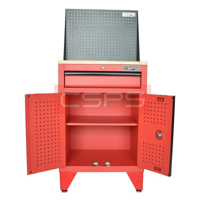 Tủ dụng cụ CSPS 61cm- 01 hộc kéo màu đỏ chân tủ có ván gỗ kèm vách lưới