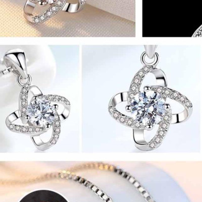 Bộ dây chuyền liền mặt trang sức bạc Ý S925 Bạc Xinh - Cỏ bốn lá may mắn PP1598