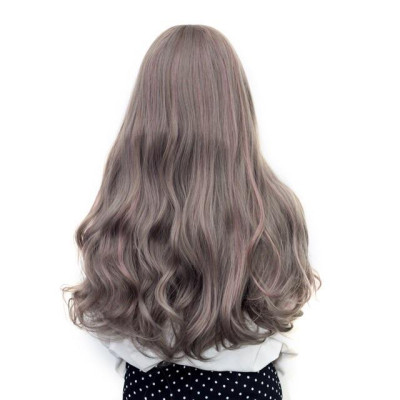 Tóc giả cao cấp xám light hồng, tóc chịu nhiệt- tặng lưới chùm