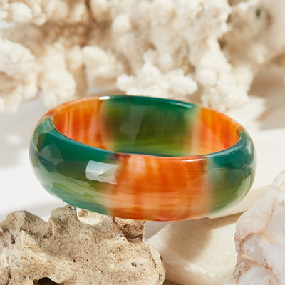 Vòng tay mã não tam tài bản hẹ dầy 20mm - Ngọc Qúy Gemstones