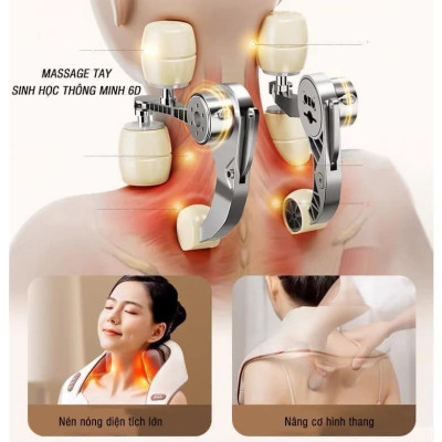 Máy massage cổ vai gáy, massage cổ vai gáy con lăn hồng ngoại 6D mô phỏng tay người xoa bóp giúp giảm đau vai gáy - Hàng Chính Hãng