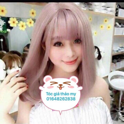 Tóc giả hồng khói ngắn- tặng lưới chùm tóc- hình thật