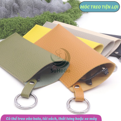 Túi Đựng Kính Da Cao Cấp Kiêm Móc Khóa -Bao Kính Mini Da PU Kèm Vòng Treo -Ví Đựng Kính Thời Trang Mini Đa Năng